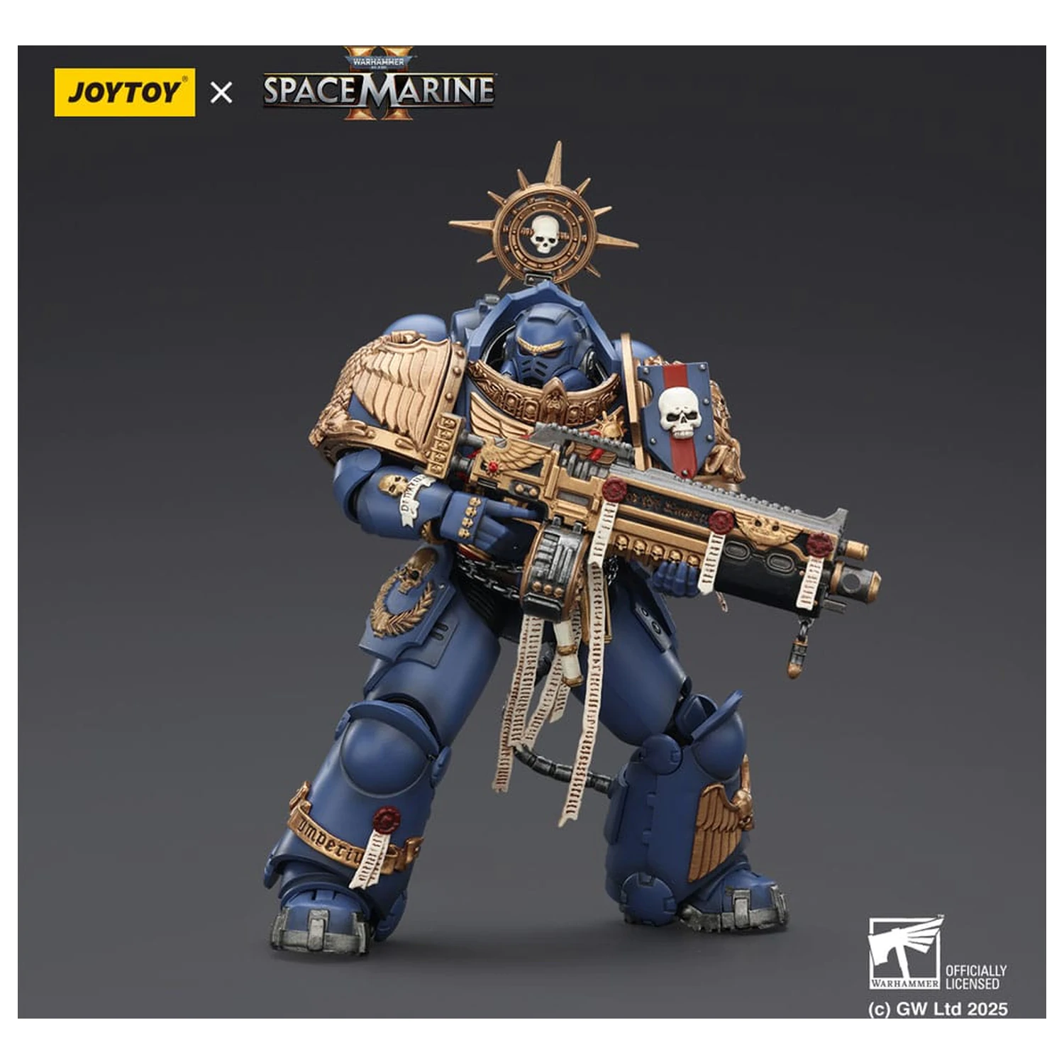 Warhammer 40,000: Space Marine 2 Ultramarines Heavy Relic Primus Armor with Heavy Relic Bolt Rifle akciófigura 13 cm termékfotó