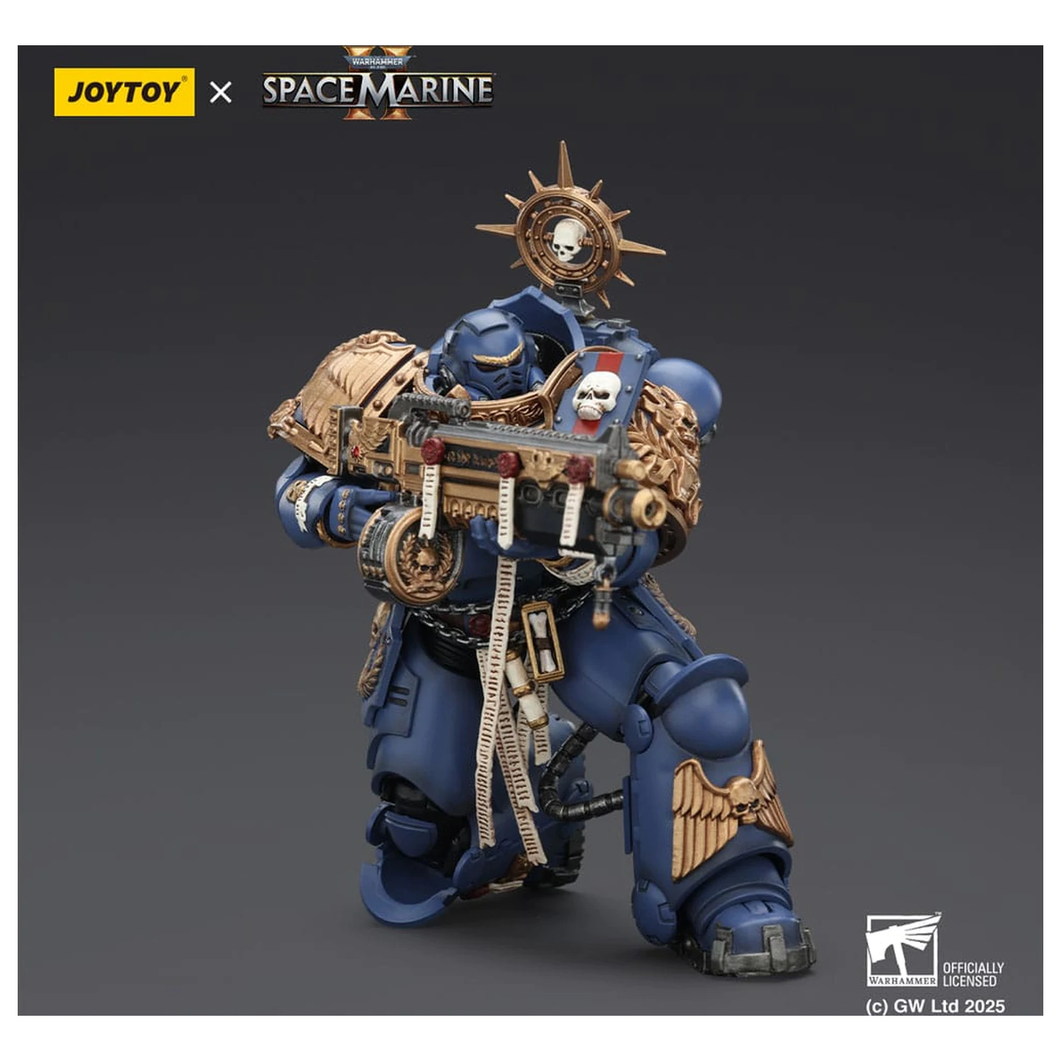 Warhammer 40,000: Space Marine 2 Ultramarines Heavy Relic Primus Armor with Heavy Relic Bolt Rifle akciófigura 13 cm termékfotó