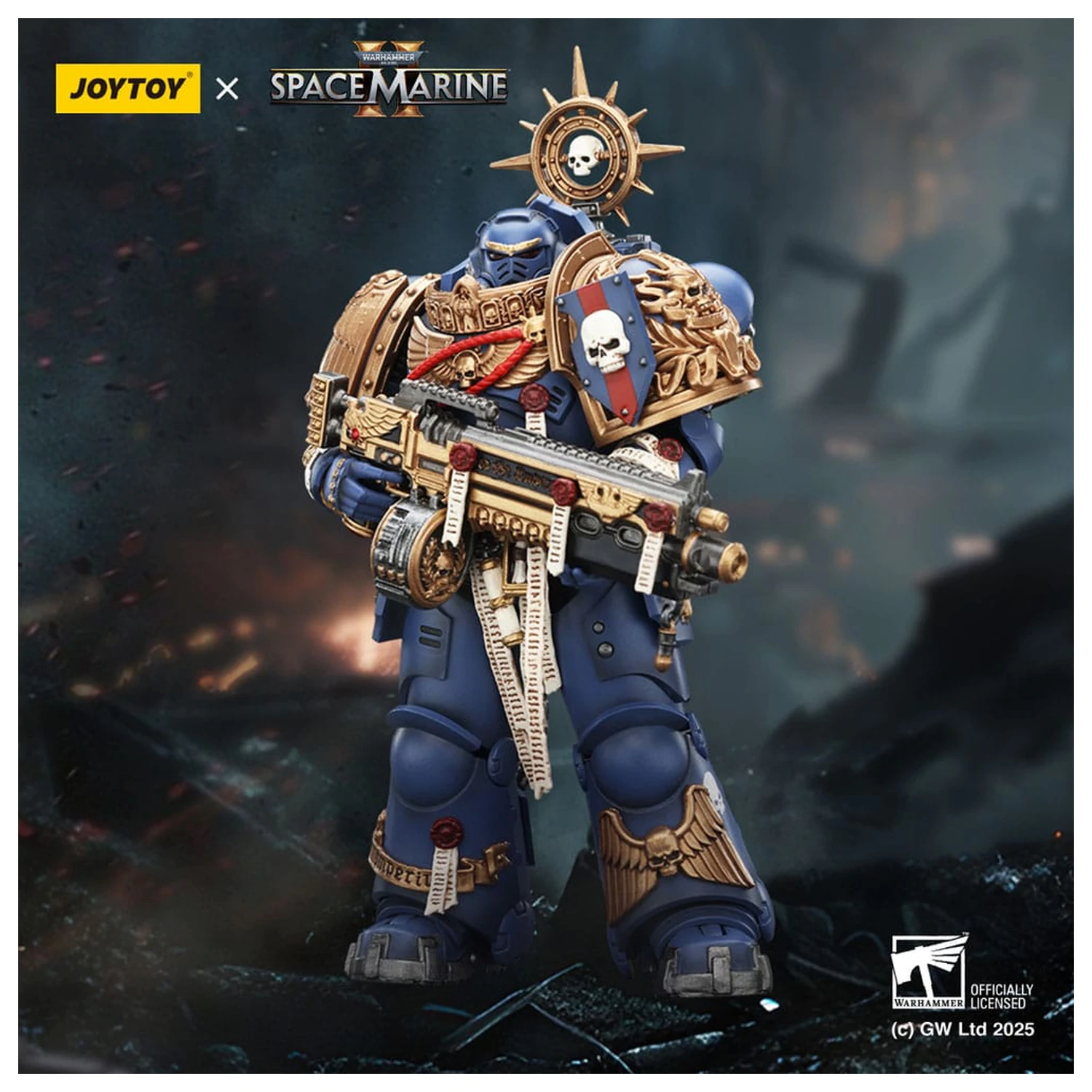 Warhammer 40,000: Space Marine 2 Ultramarines Heavy Relic Primus Armor with Heavy Relic Bolt Rifle akciófigura 13 cm termékfotó