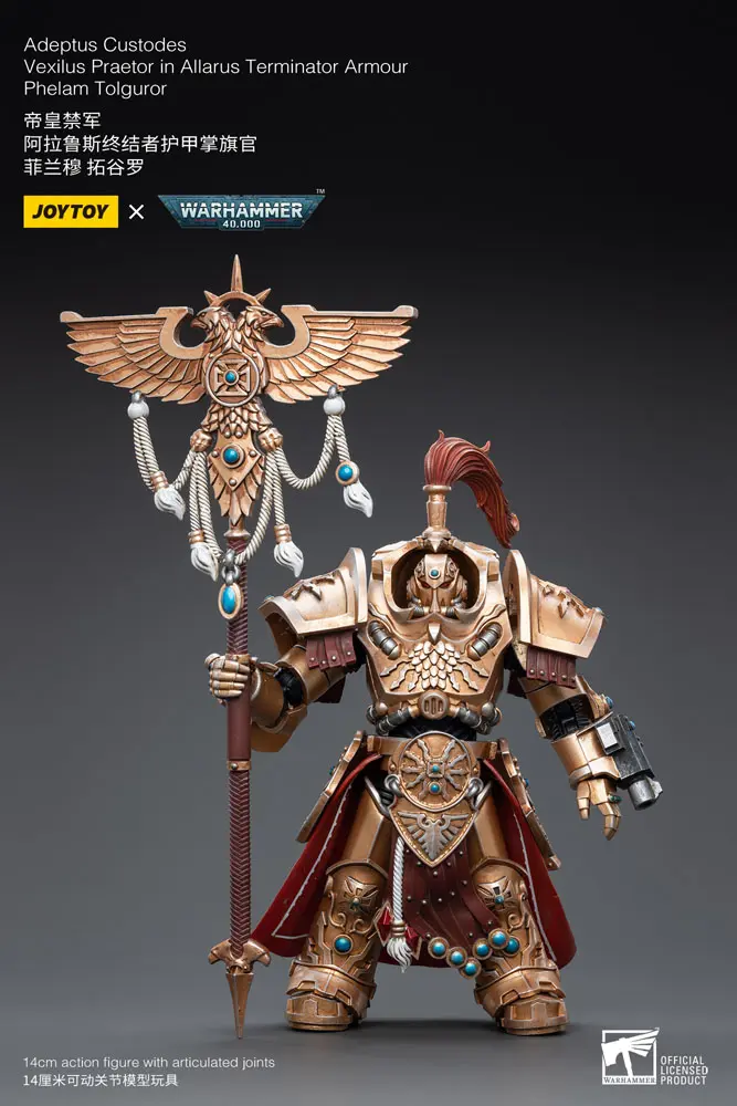 Warhammer 40k 1/18 Adeptus Custodes Vexilus Praetor in Allarus Terminator Armour Phelam Tolguror akciófigura 14 cm termékfotó