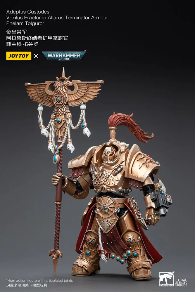 Warhammer 40k 1/18 Adeptus Custodes Vexilus Praetor in Allarus Terminator Armour Phelam Tolguror akciófigura 14 cm termékfotó