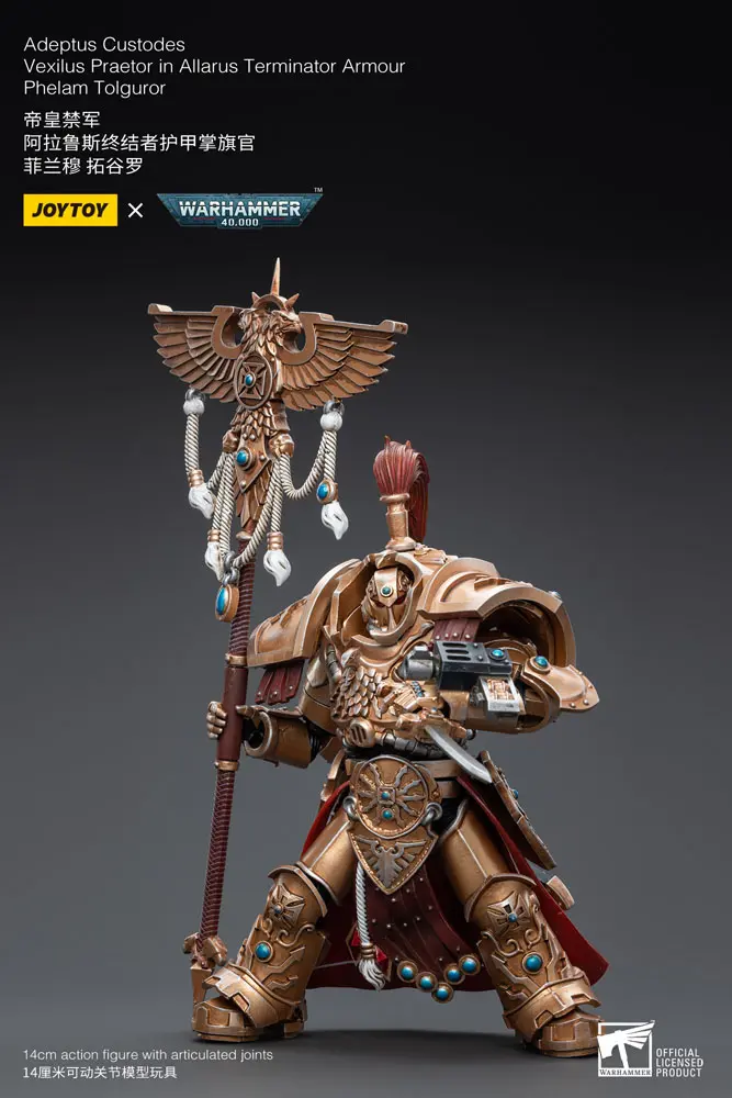 Warhammer 40k 1/18 Adeptus Custodes Vexilus Praetor in Allarus Terminator Armour Phelam Tolguror akciófigura 14 cm termékfotó