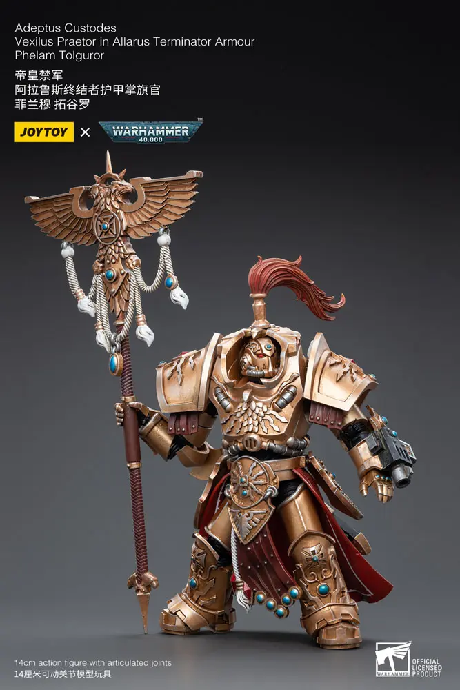 Warhammer 40k 1/18 Adeptus Custodes Vexilus Praetor in Allarus Terminator Armour Phelam Tolguror akciófigura 14 cm termékfotó