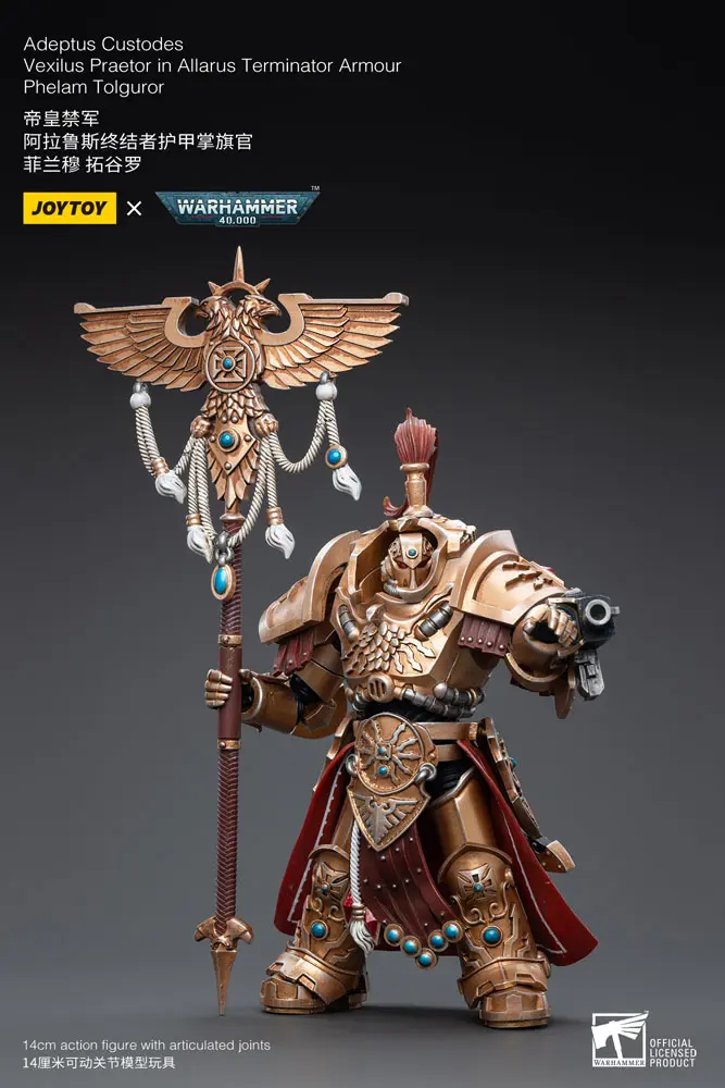 Warhammer 40k 1/18 Adeptus Custodes Vexilus Praetor in Allarus Terminator Armour Phelam Tolguror akciófigura 14 cm termékfotó
