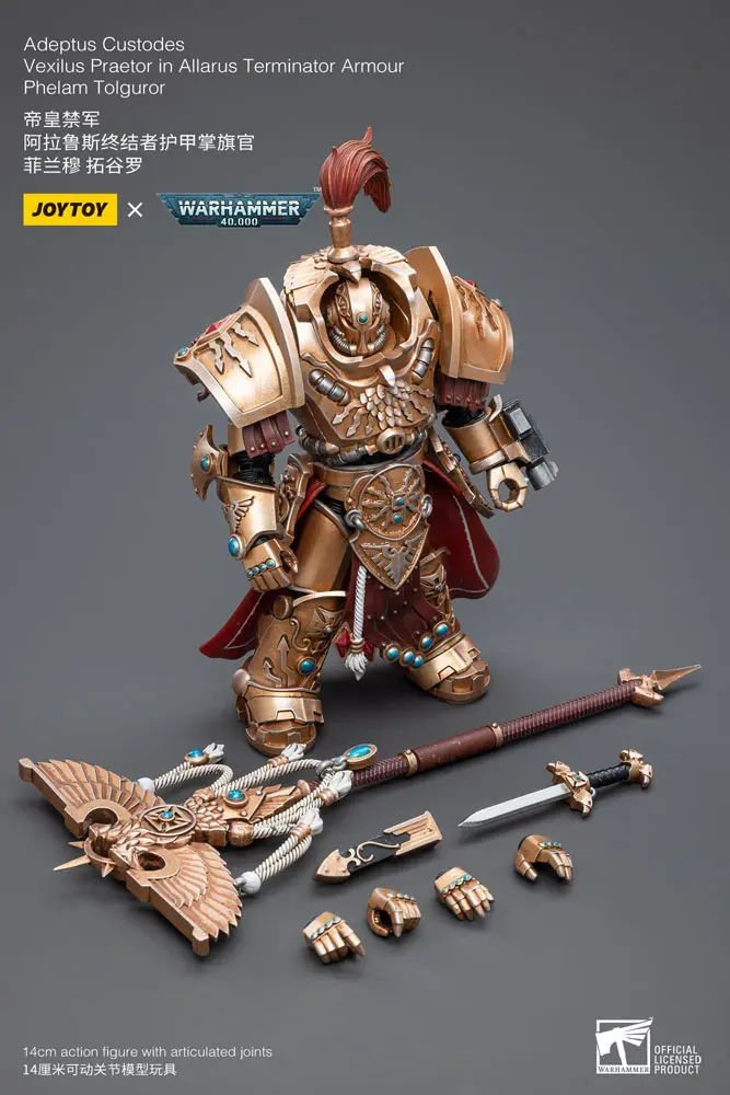 Warhammer 40k 1/18 Adeptus Custodes Vexilus Praetor in Allarus Terminator Armour Phelam Tolguror akciófigura 14 cm termékfotó