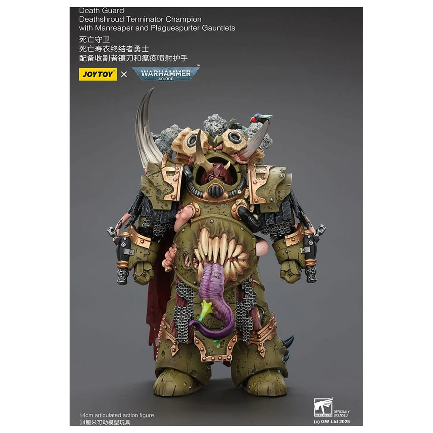 Warhammer 40k 1/18 Death Guard Deathshroud Terminator Championwith Manreaper and Plaguespurter Gauntlets akciófigura 14 cm  termékfotó