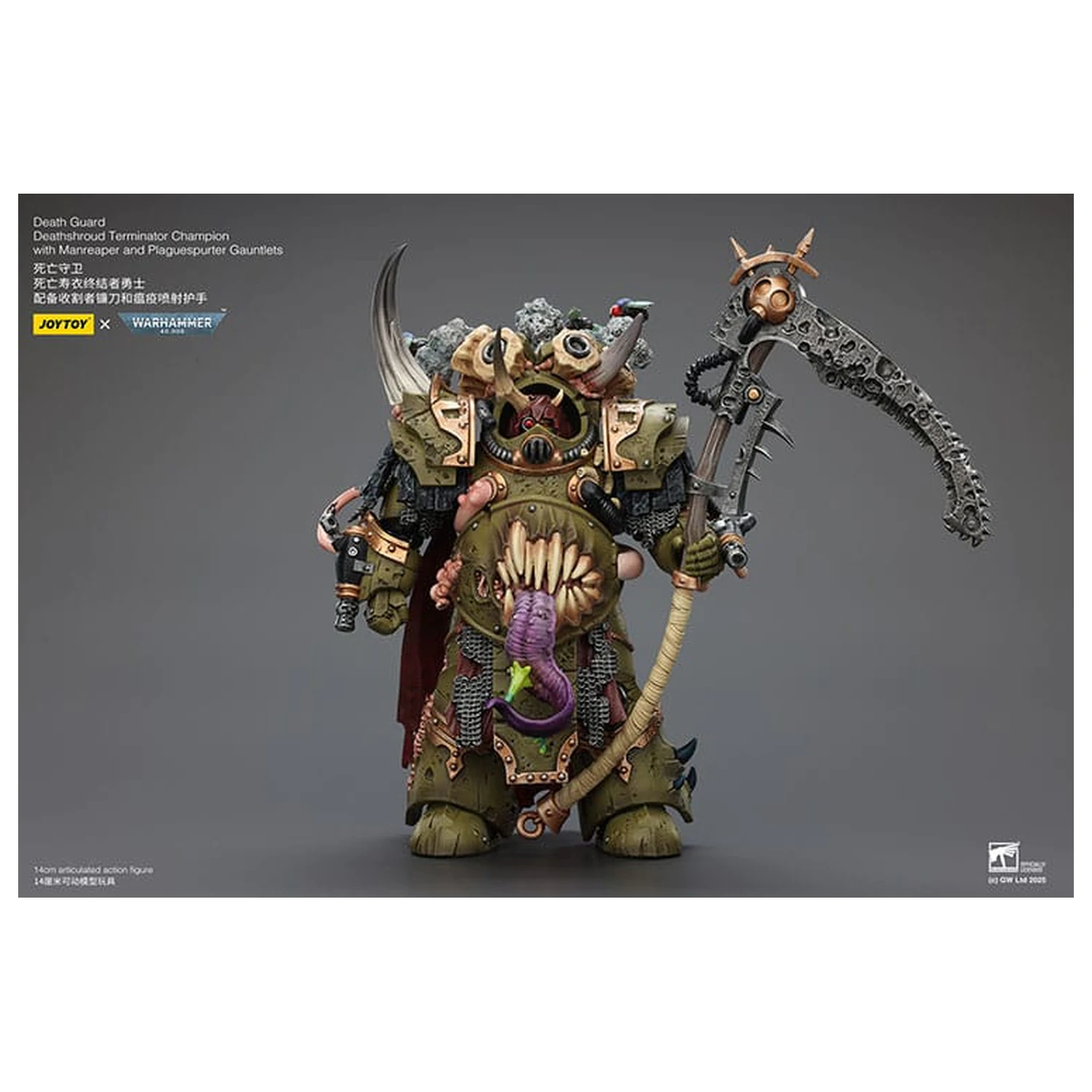 Warhammer 40k 1/18 Death Guard Deathshroud Terminator Championwith Manreaper and Plaguespurter Gauntlets akciófigura 14 cm  termékfotó