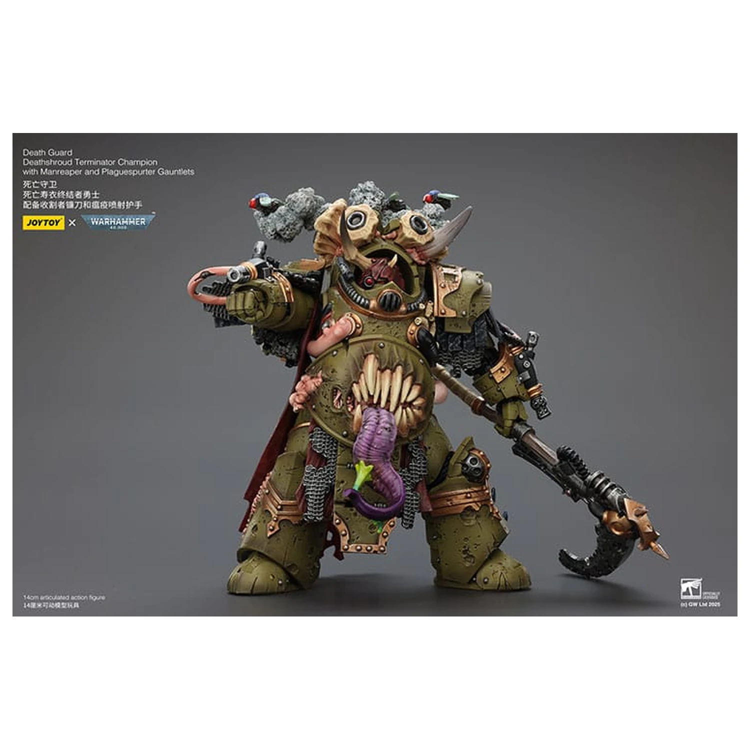 Warhammer 40k 1/18 Death Guard Deathshroud Terminator Championwith Manreaper and Plaguespurter Gauntlets akciófigura 14 cm  termékfotó