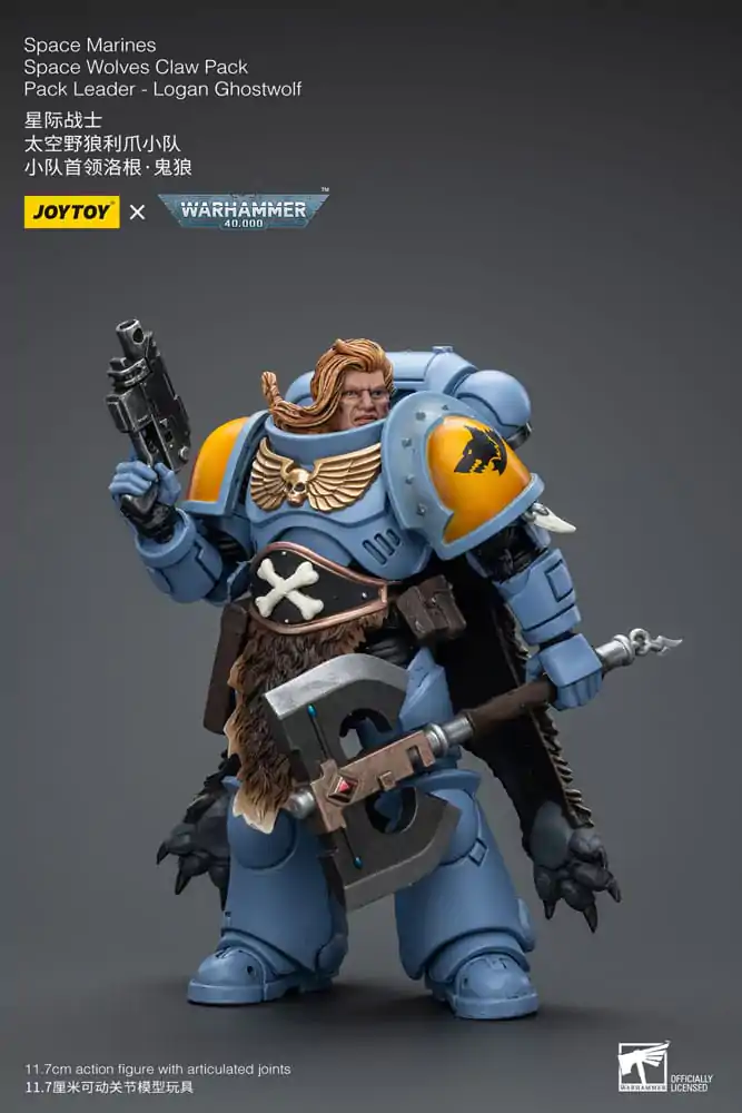 Warhammer 40k 1/18 Space Marines Space Wolves Claw Pack Pack Leader -Logan Ghostwolf akciófigura 12 cm termékfotó