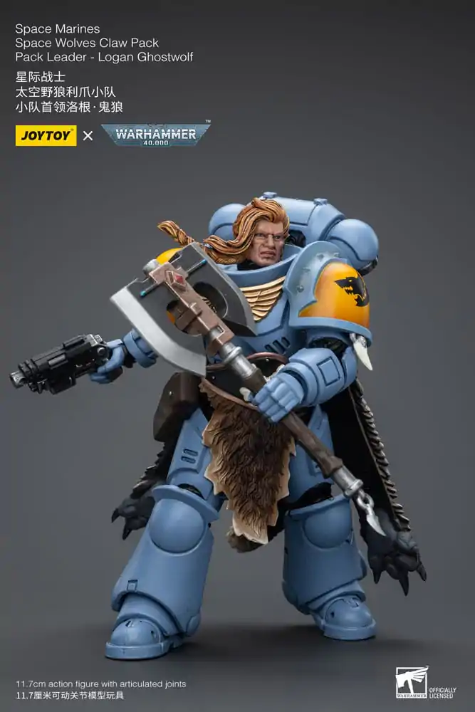 Warhammer 40k 1/18 Space Marines Space Wolves Claw Pack Pack Leader -Logan Ghostwolf akciófigura 12 cm termékfotó