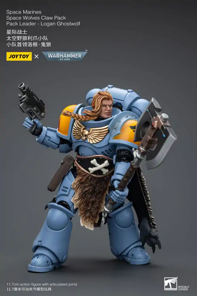 Warhammer 40k 1/18 Space Marines Space Wolves Claw Pack Pack Leader -Logan Ghostwolf akciófigura 12 cm termékfotó