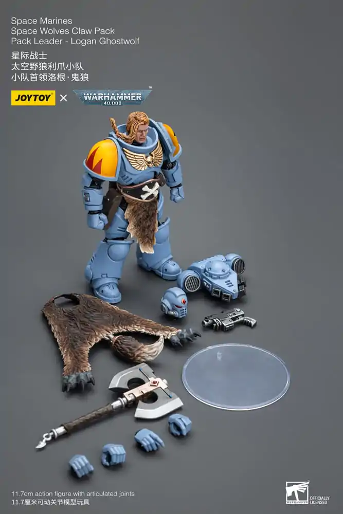 Warhammer 40k 1/18 Space Marines Space Wolves Claw Pack Pack Leader -Logan Ghostwolf akciófigura 12 cm termékfotó
