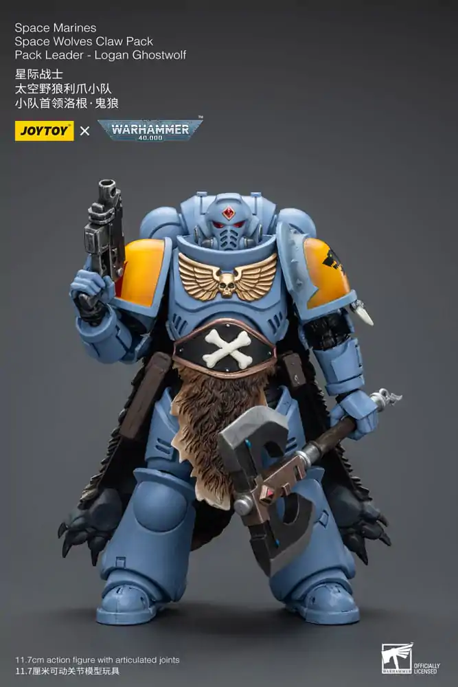 Warhammer 40k 1/18 Space Marines Space Wolves Claw Pack Pack Leader -Logan Ghostwolf akciófigura 12 cm termékfotó