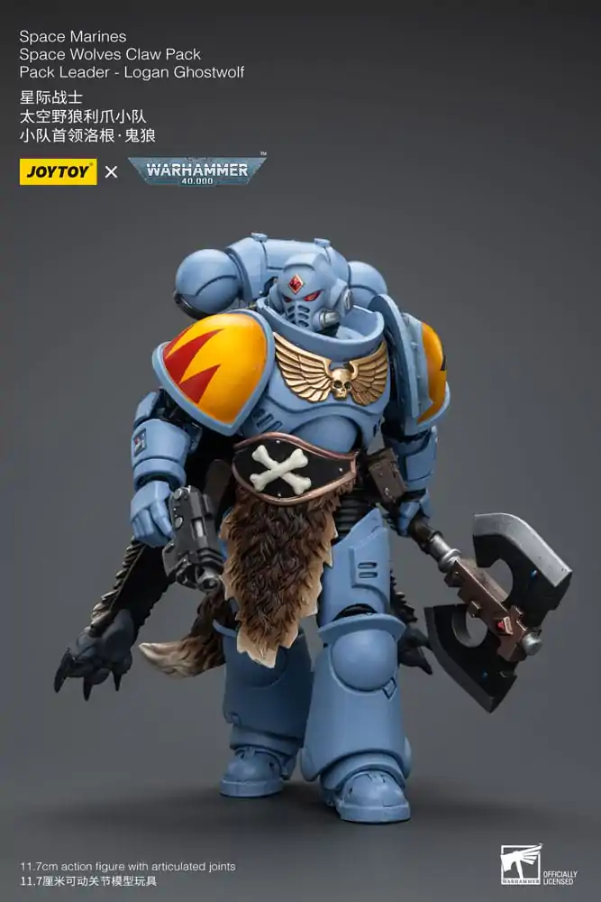 Warhammer 40k 1/18 Space Marines Space Wolves Claw Pack Pack Leader -Logan Ghostwolf akciófigura 12 cm termékfotó