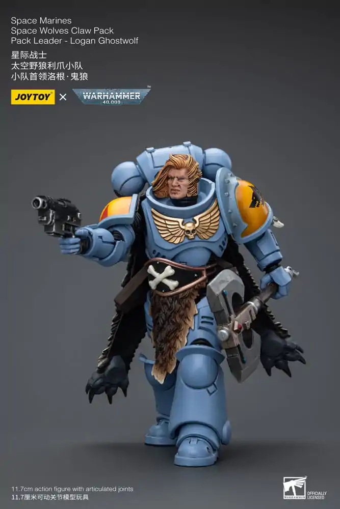 Warhammer 40k 1/18 Space Marines Space Wolves Claw Pack Pack Leader -Logan Ghostwolf akciófigura 12 cm termékfotó