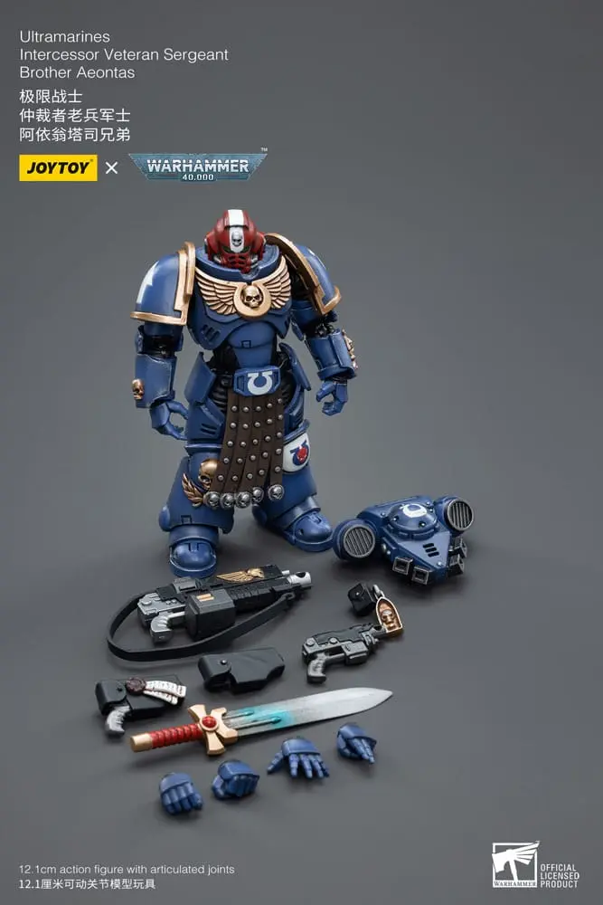 Warhammer 40k 1/18 Ultramarines Intercessor Veteran Sergeant Brother Aeontas akciófigura 12 cm termékfotó