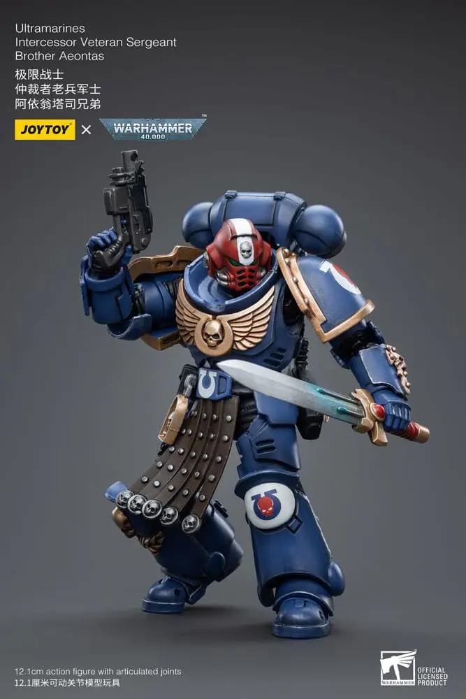 Warhammer 40k 1/18 Ultramarines Intercessor Veteran Sergeant Brother Aeontas akciófigura 12 cm termékfotó