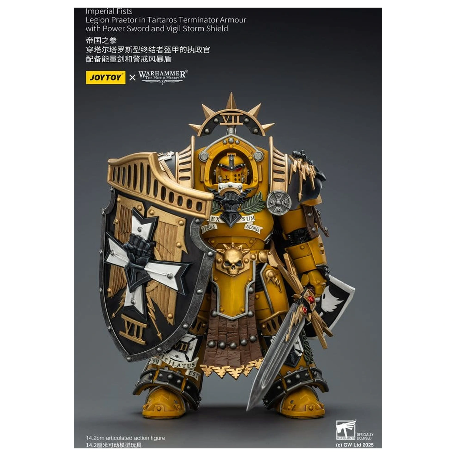 Warhammer Imperial Fists akciófigura Legion Praetor in Tartaros Terminator Armourwith Power Sword and Vigil Storm Shield 14 cm termékfotó