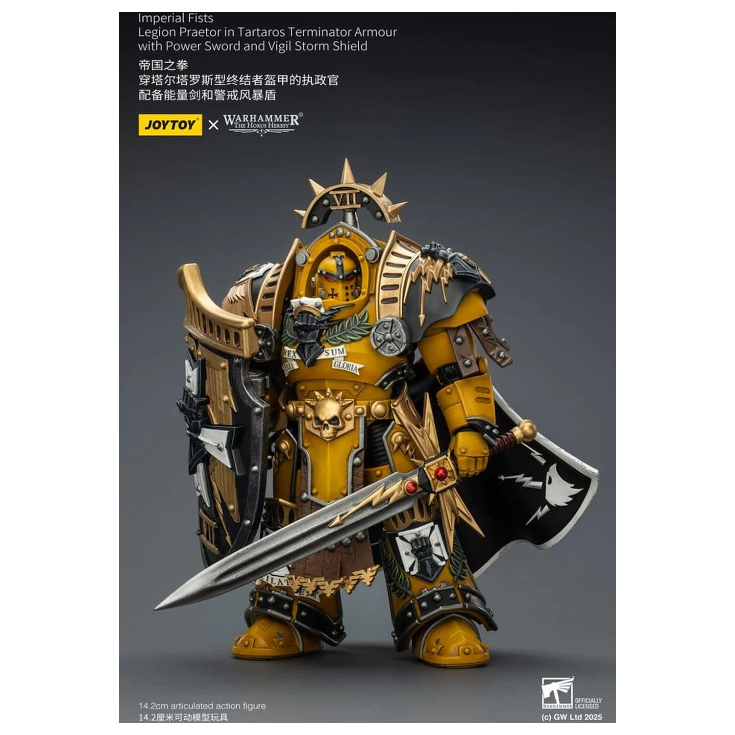 Warhammer Imperial Fists akciófigura Legion Praetor in Tartaros Terminator Armourwith Power Sword and Vigil Storm Shield 14 cm termékfotó