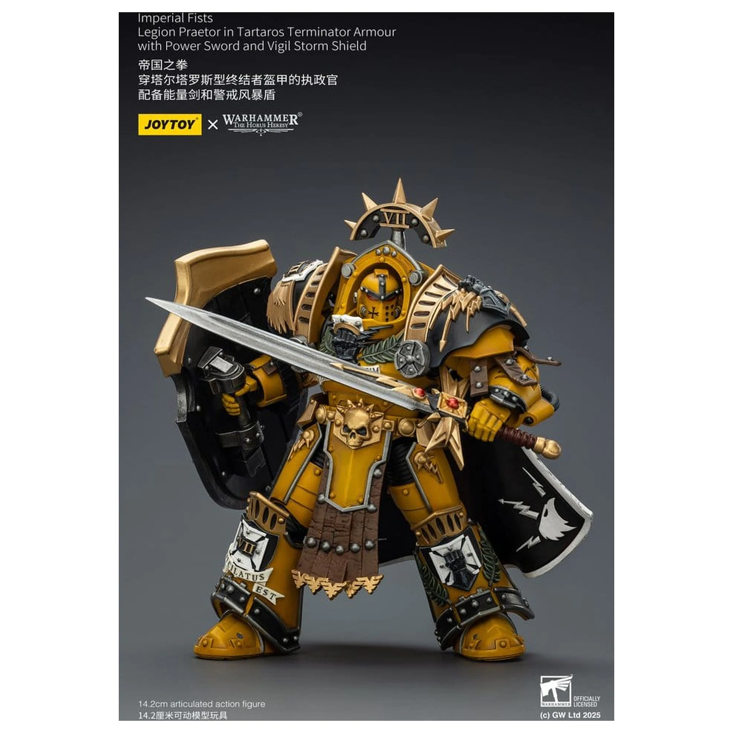 Warhammer Imperial Fists akciófigura Legion Praetor in Tartaros Terminator Armourwith Power Sword and Vigil Storm Shield 14 cm termékfotó