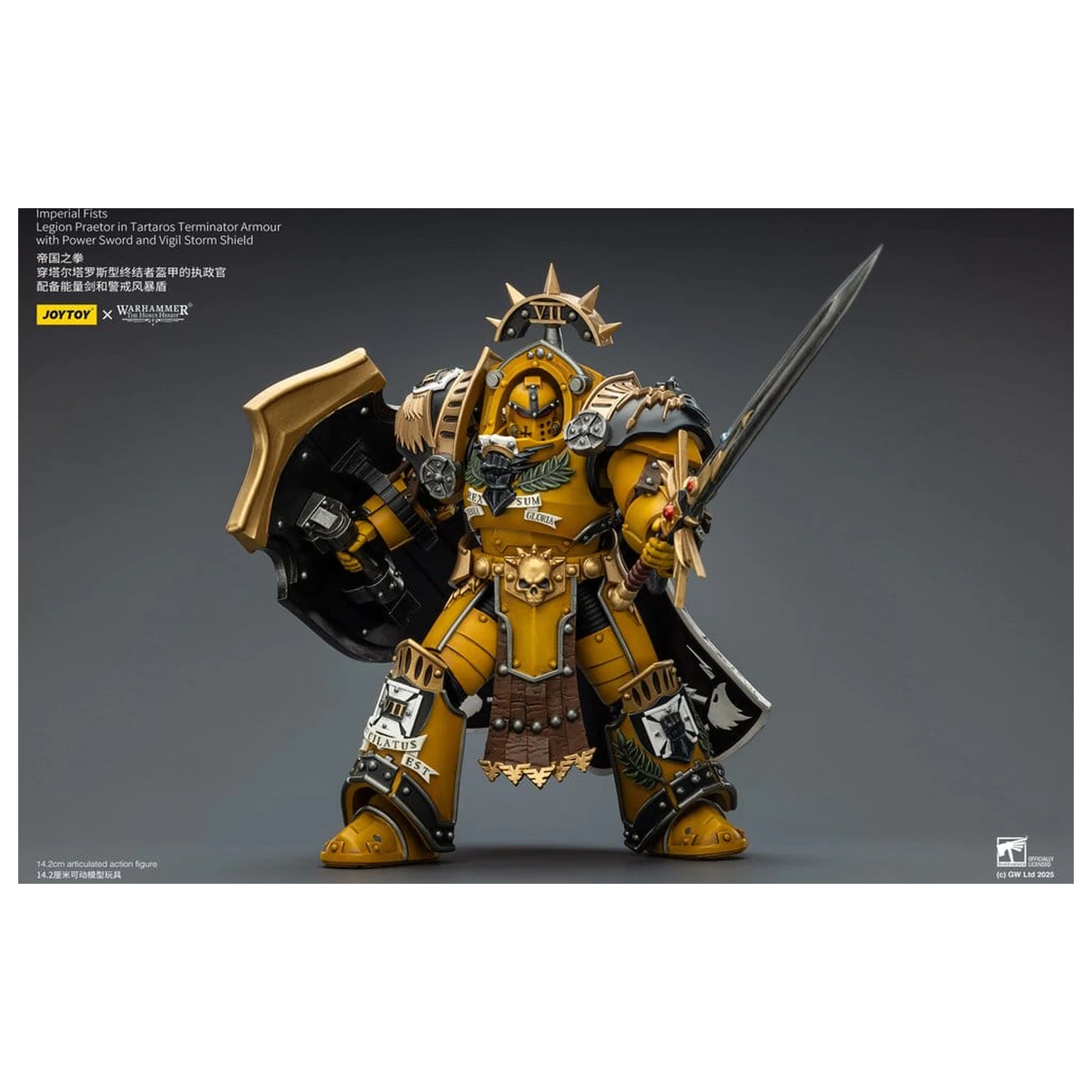 Warhammer Imperial Fists akciófigura Legion Praetor in Tartaros Terminator Armourwith Power Sword and Vigil Storm Shield 14 cm termékfotó