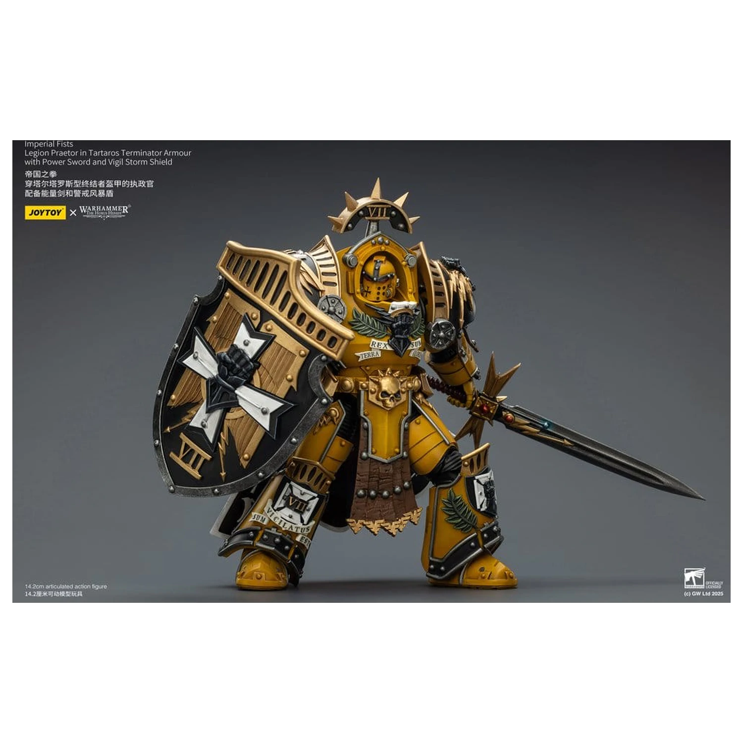 Warhammer Imperial Fists akciófigura Legion Praetor in Tartaros Terminator Armourwith Power Sword and Vigil Storm Shield 14 cm termékfotó