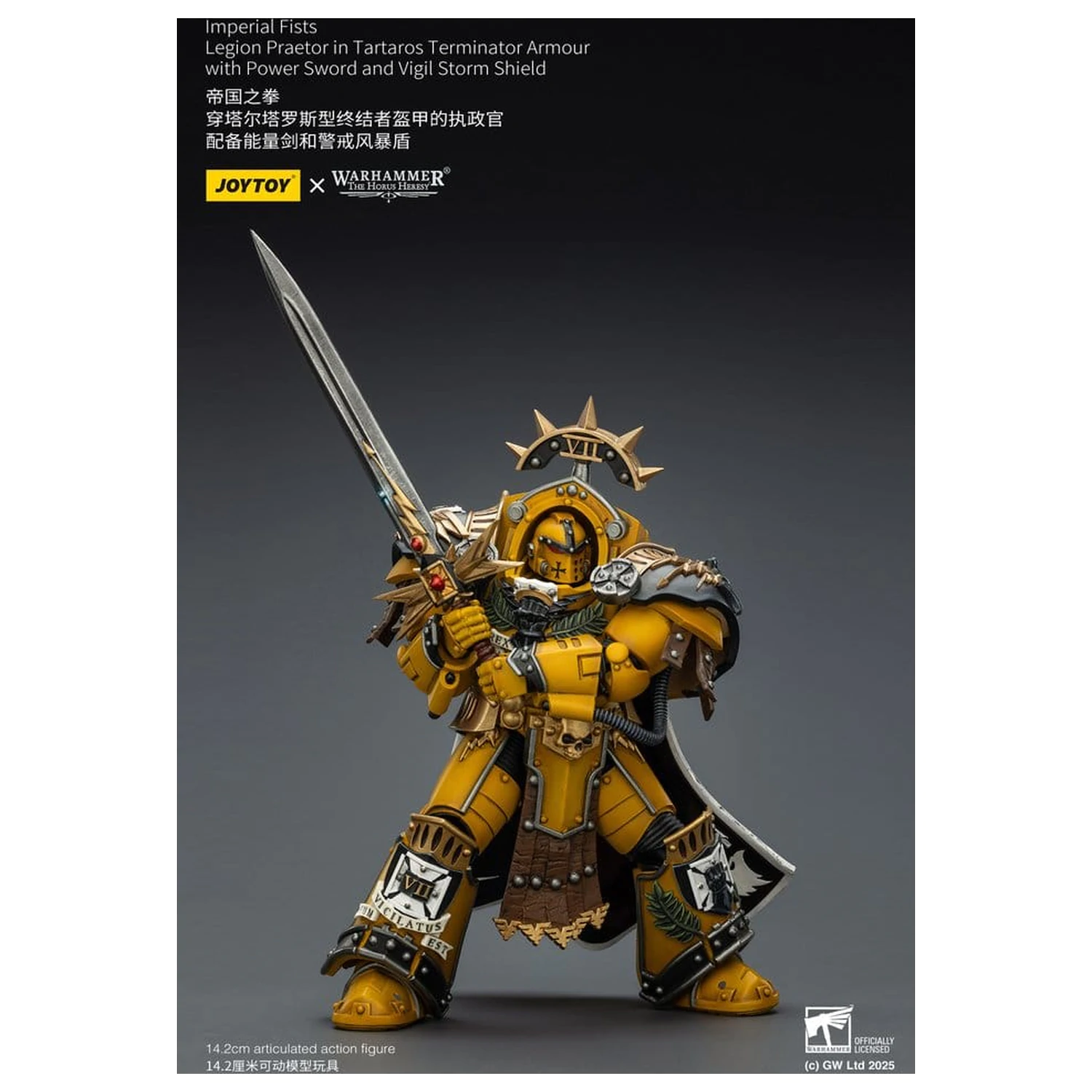 Warhammer Imperial Fists akciófigura Legion Praetor in Tartaros Terminator Armourwith Power Sword and Vigil Storm Shield 14 cm termékfotó