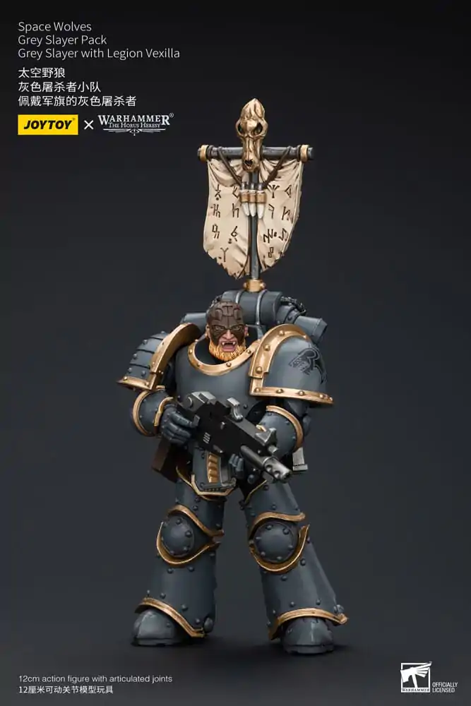 Warhammer The Horus Heresy 1/18 Space Wolves Grey Slayer Pack Grey Slayer With Legion Vexilla akciófigura 12 cm termékfotó