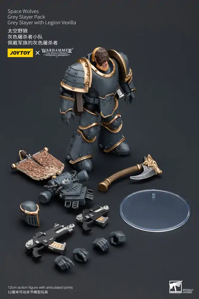 Warhammer The Horus Heresy 1/18 Space Wolves Grey Slayer Pack Grey Slayer With Legion Vexilla akciófigura 12 cm termékfotó