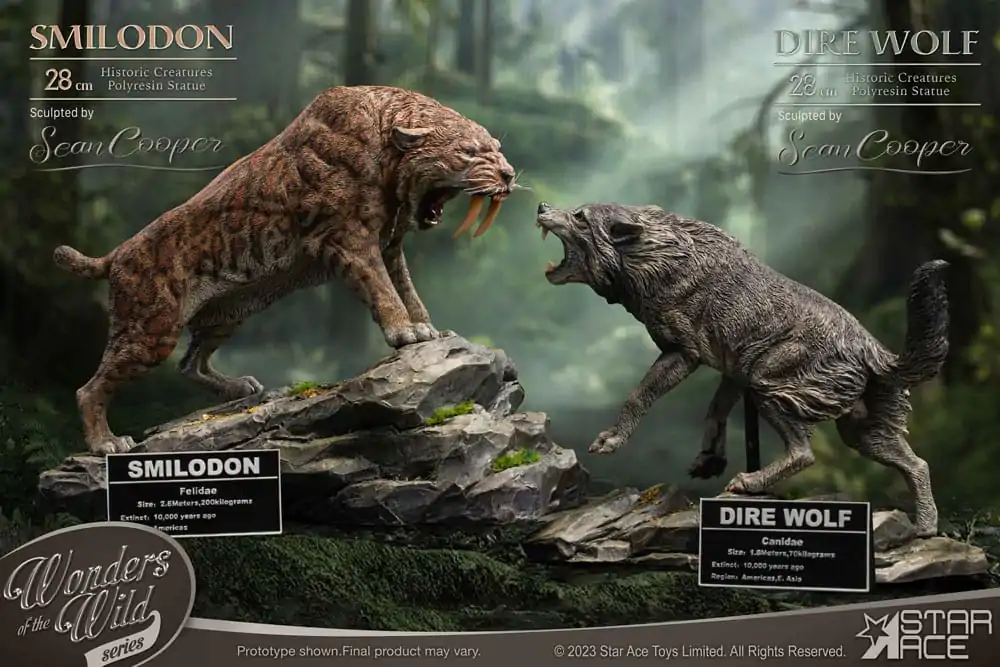 Wonders of the Wild Series Smilodon &amp; Dire Wolf Twin Pack Set szobor figura 28 cm termékfotó