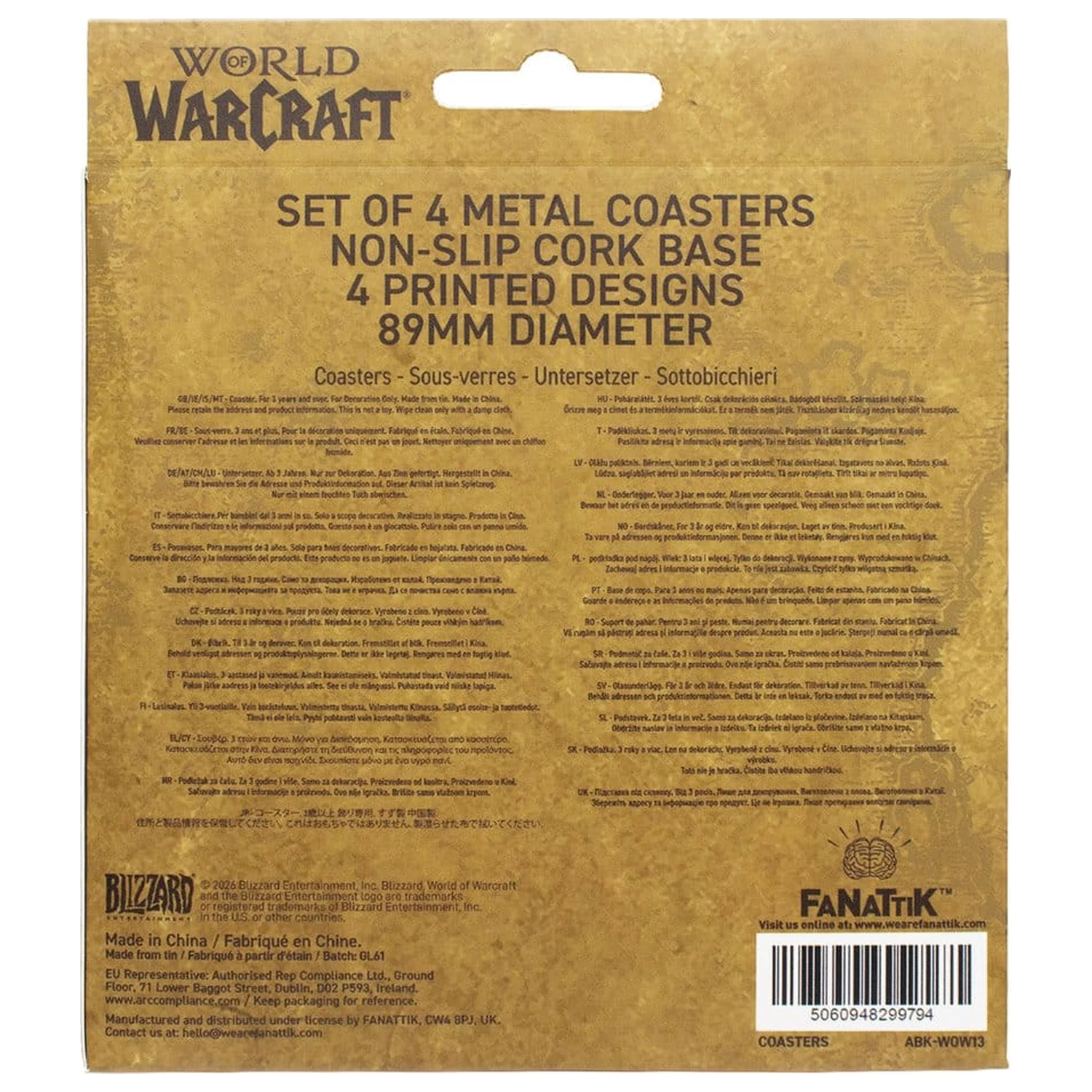 World of Warcraft 4 db-os poháralátét csomag Printed Metal termékfotó