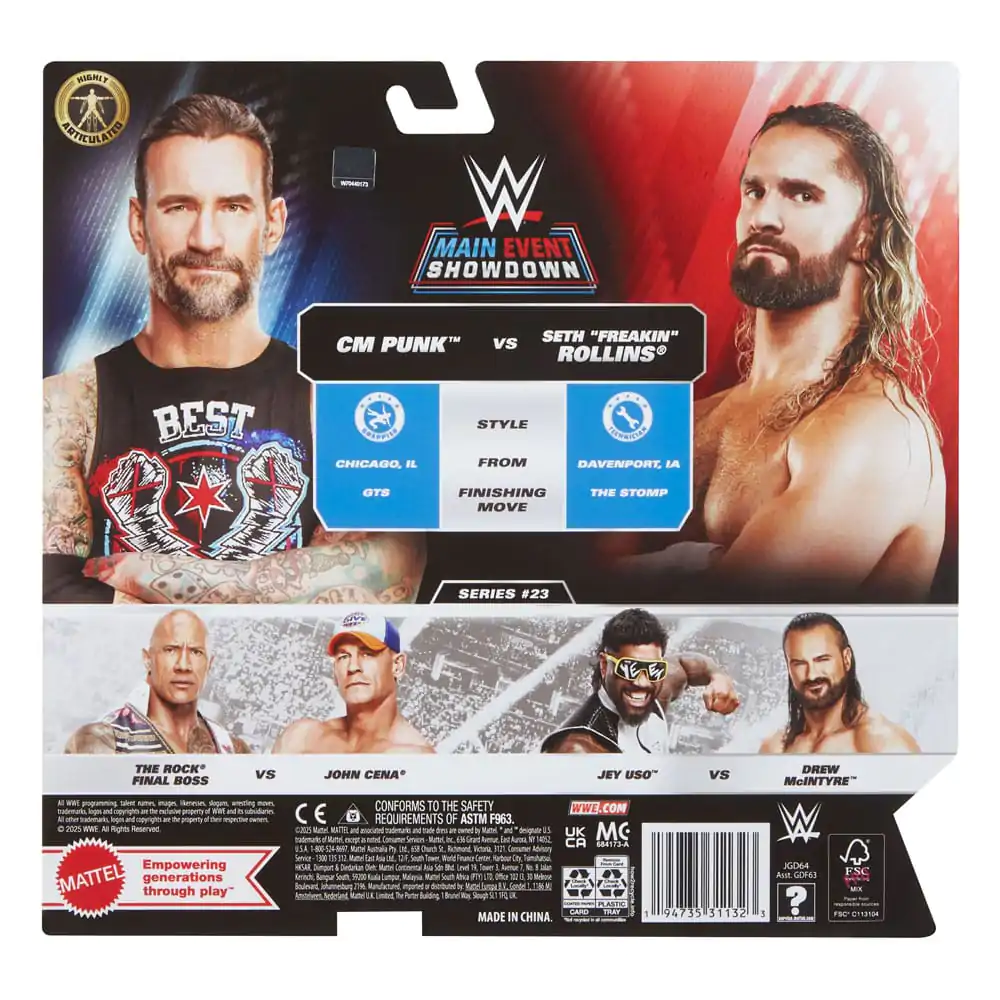WWE Main Event Showdown CM Punk vs csomagh "Freakin" Rollins figura csomag 15 cm termékfotó