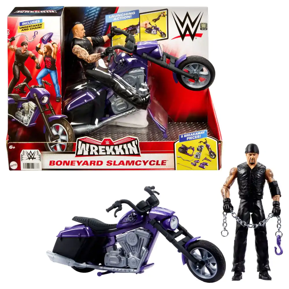 WWE Wrekkin' Big Evil Slamcycle with Undertaker akciófigura és jármű 15 cm termékfotó