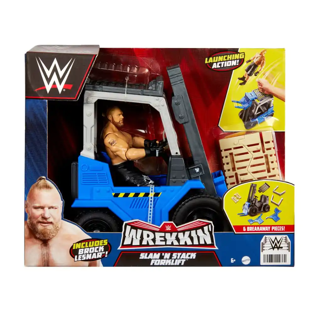 WWE Wrekkin' Slam 'N Stack villalift with Brock Lesnar akciófigura és jármű 15 cm termékfotó