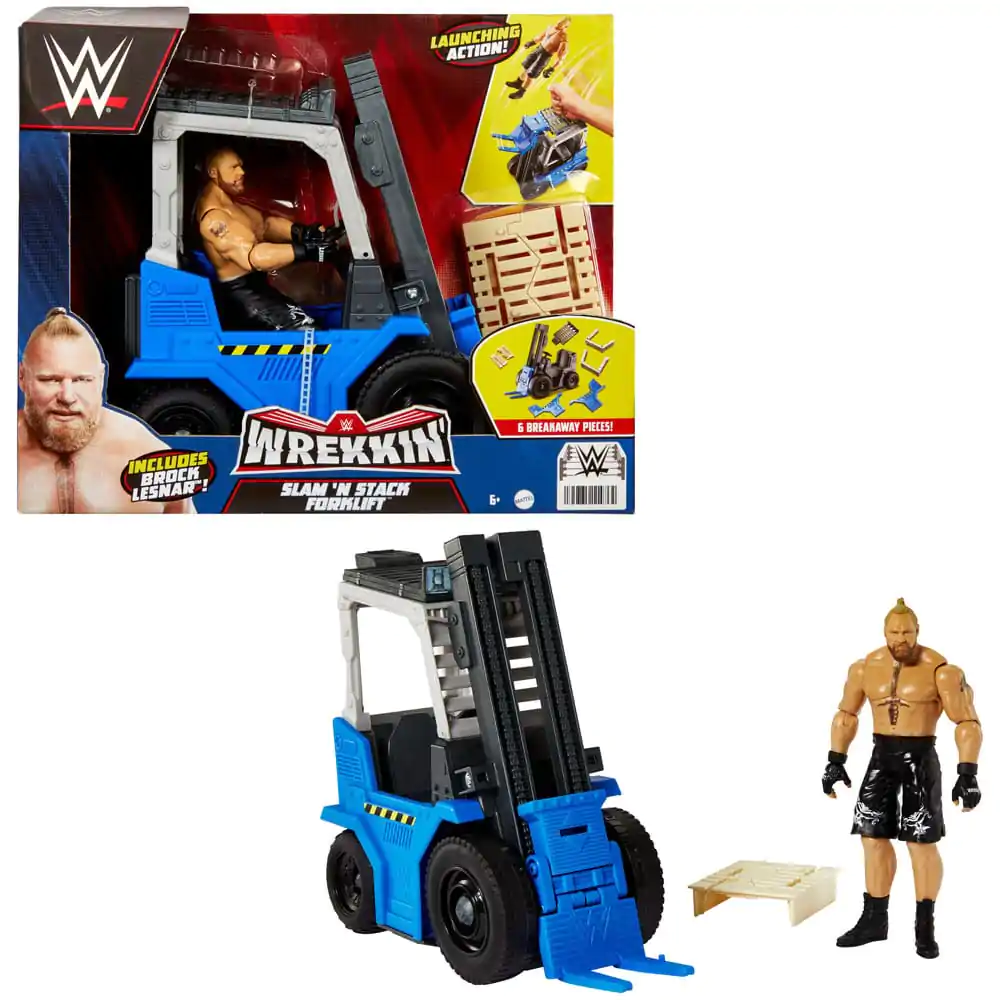 WWE Wrekkin' Slam 'N Stack villalift with Brock Lesnar akciófigura és jármű 15 cm termékfotó