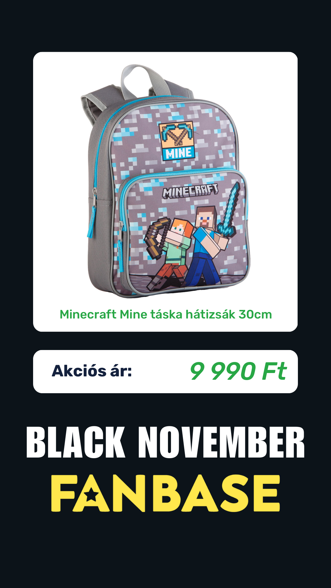 Minecraft Mine táska hátizsák 30cm