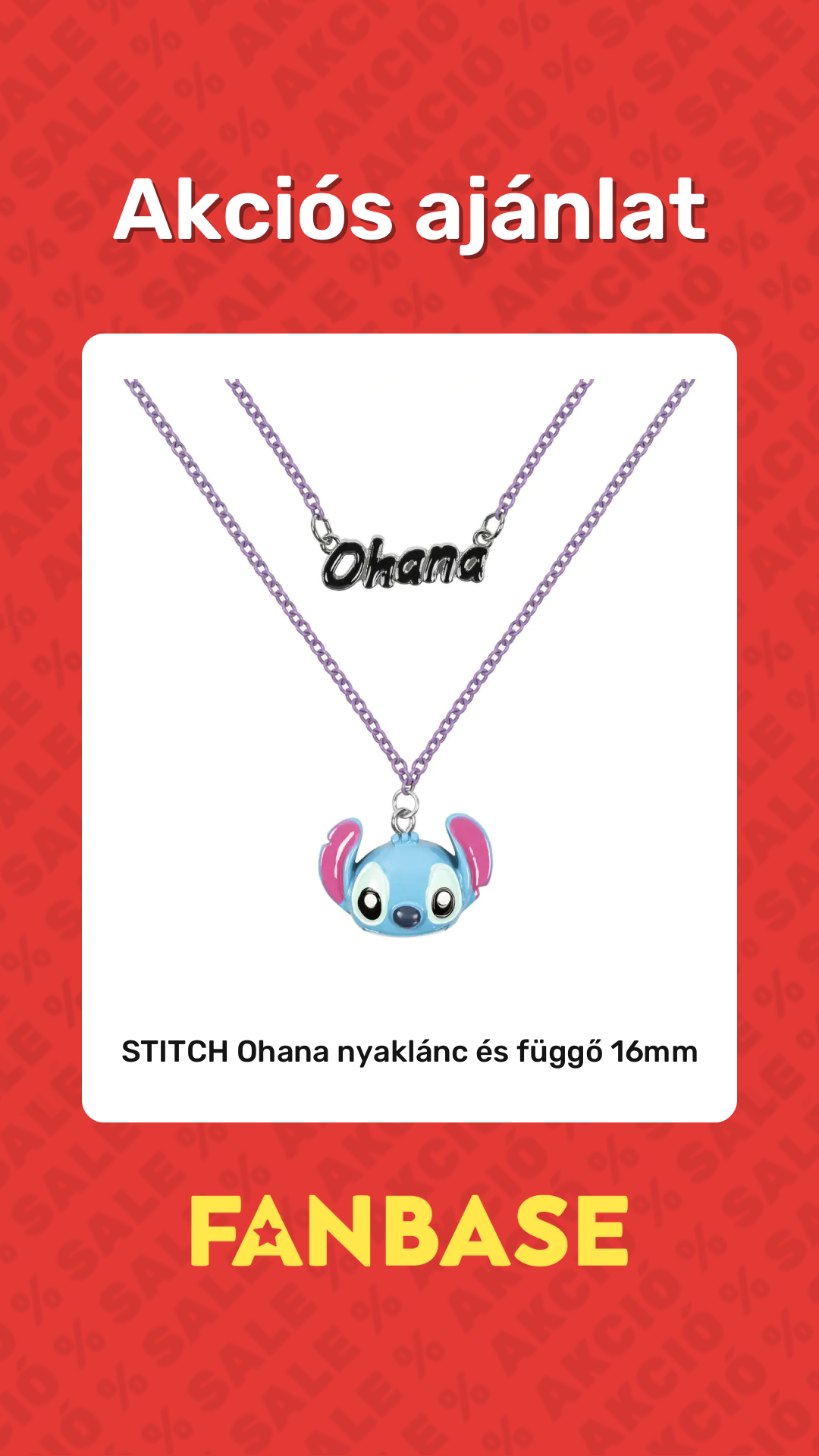 Akciós ajánlat: STITCH Ohana nyaklánc és függő 16mm