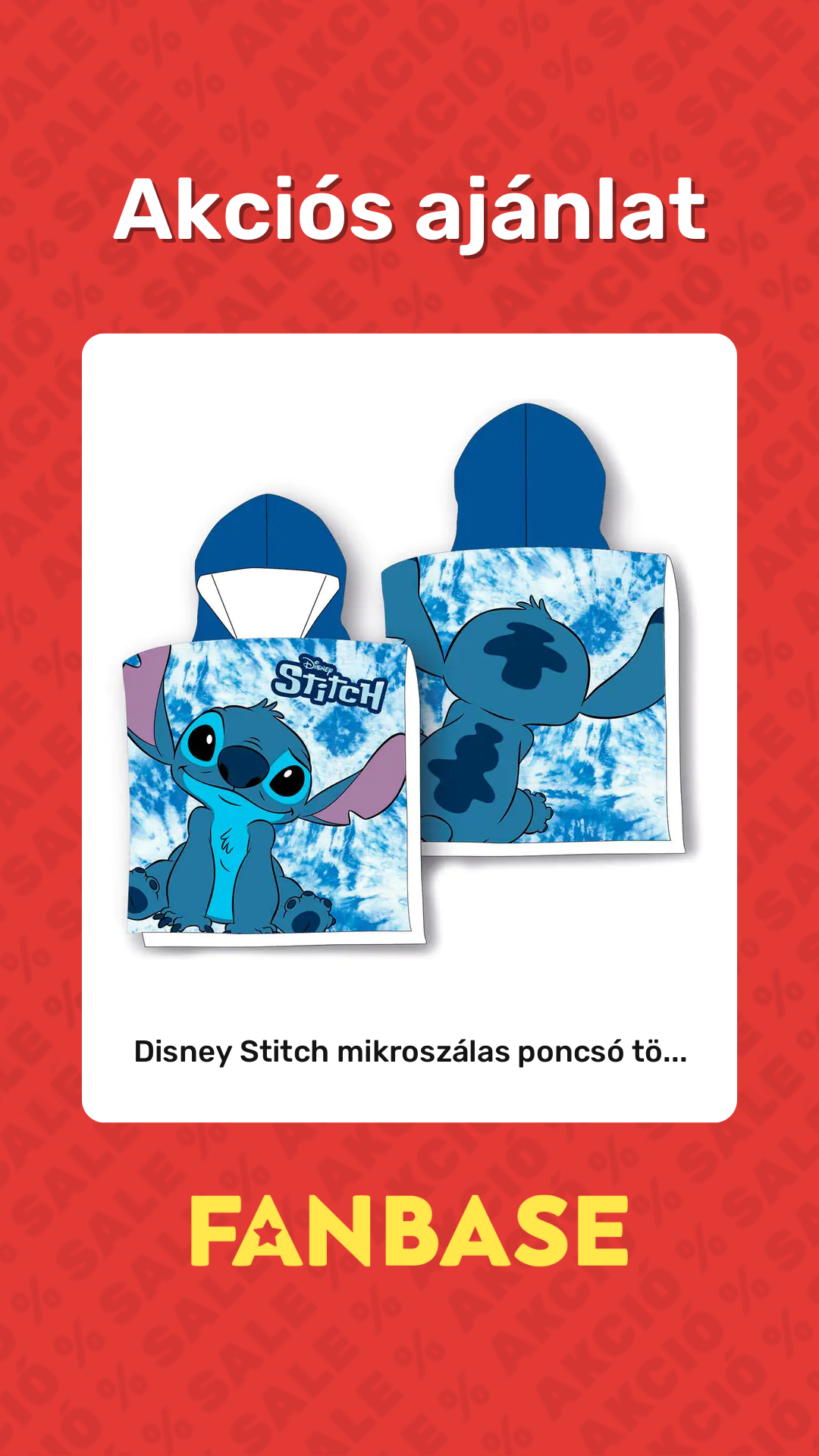Akciós ajánlat: Disney Stitch mikroszálas poncsó tö...