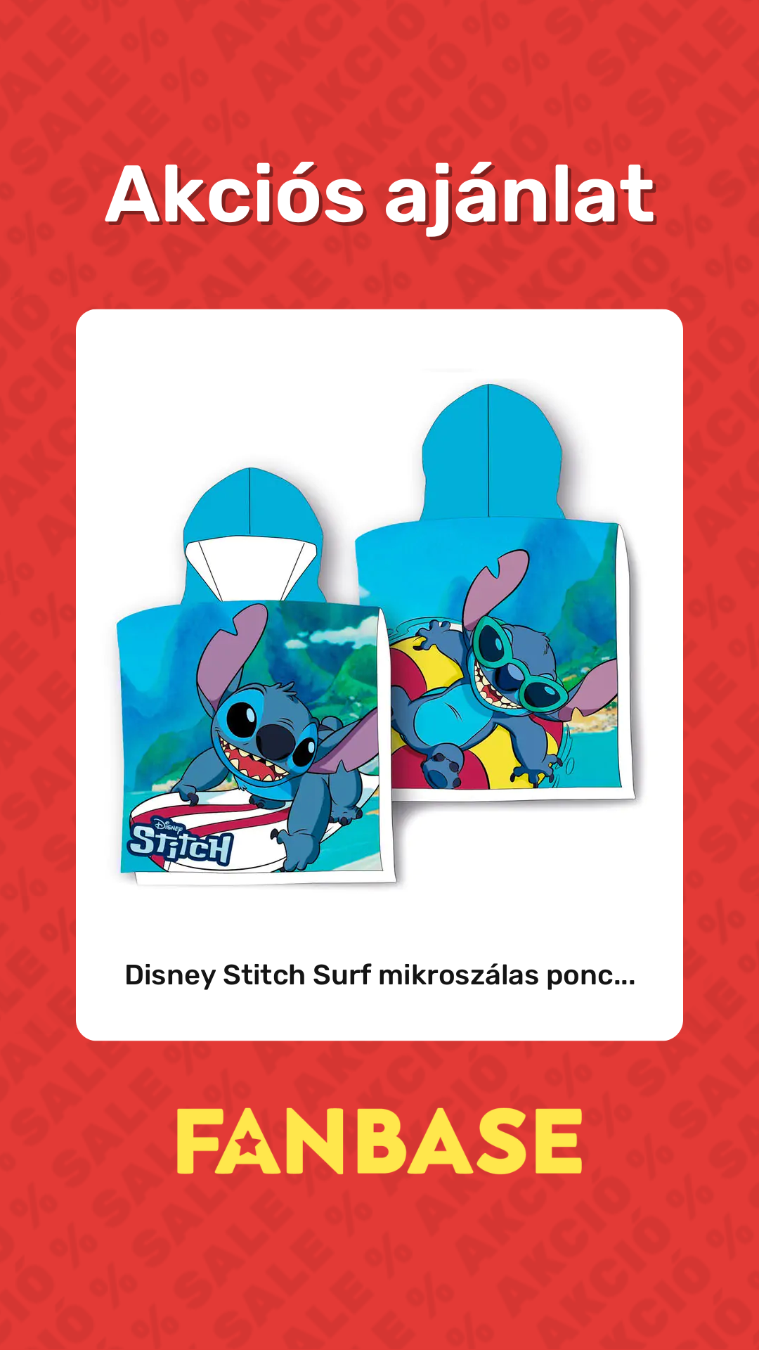 Akciós ajánlat: Disney Stitch Surf mikroszálas ponc...