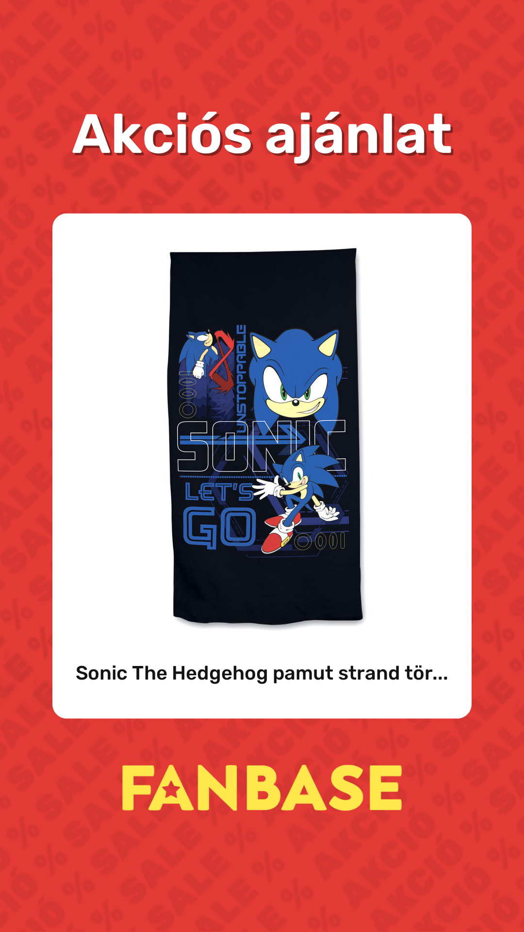 Akciós ajánlat: Sonic The Hedgehog pamut strand tör...