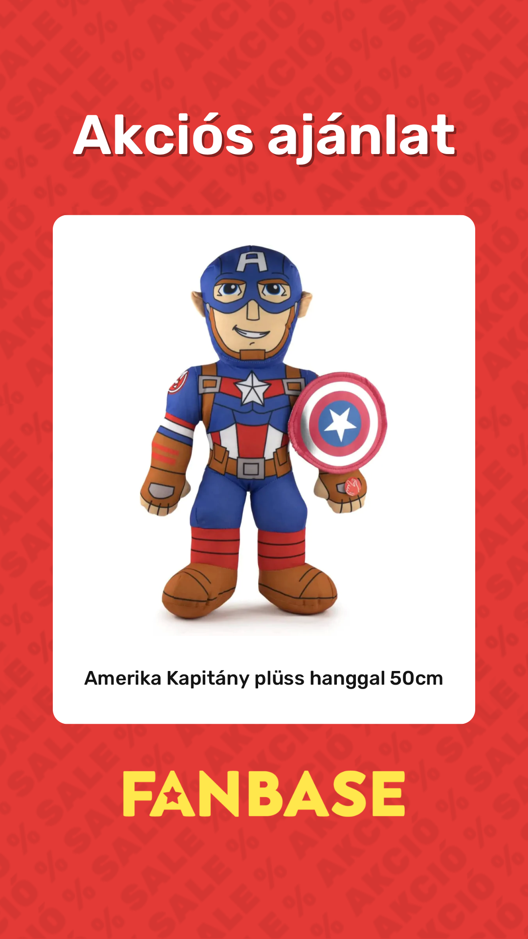 Akciós ajánlat: Amerika Kapitány plüss hanggal 50cm Akciós ajánlat: Amerika Kapitány plüss hanggal 50cm