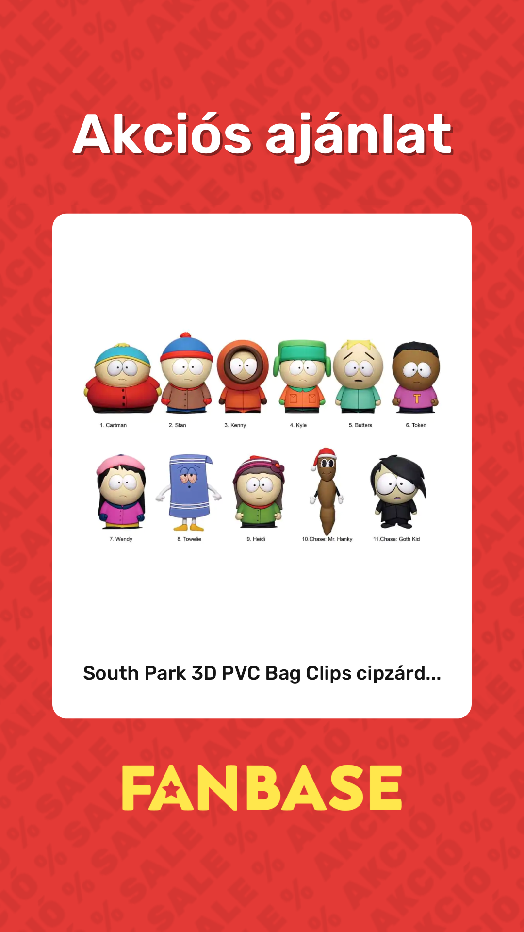 Akciós ajánlat: South Park 3D PVC Bag Clips cipzárd...