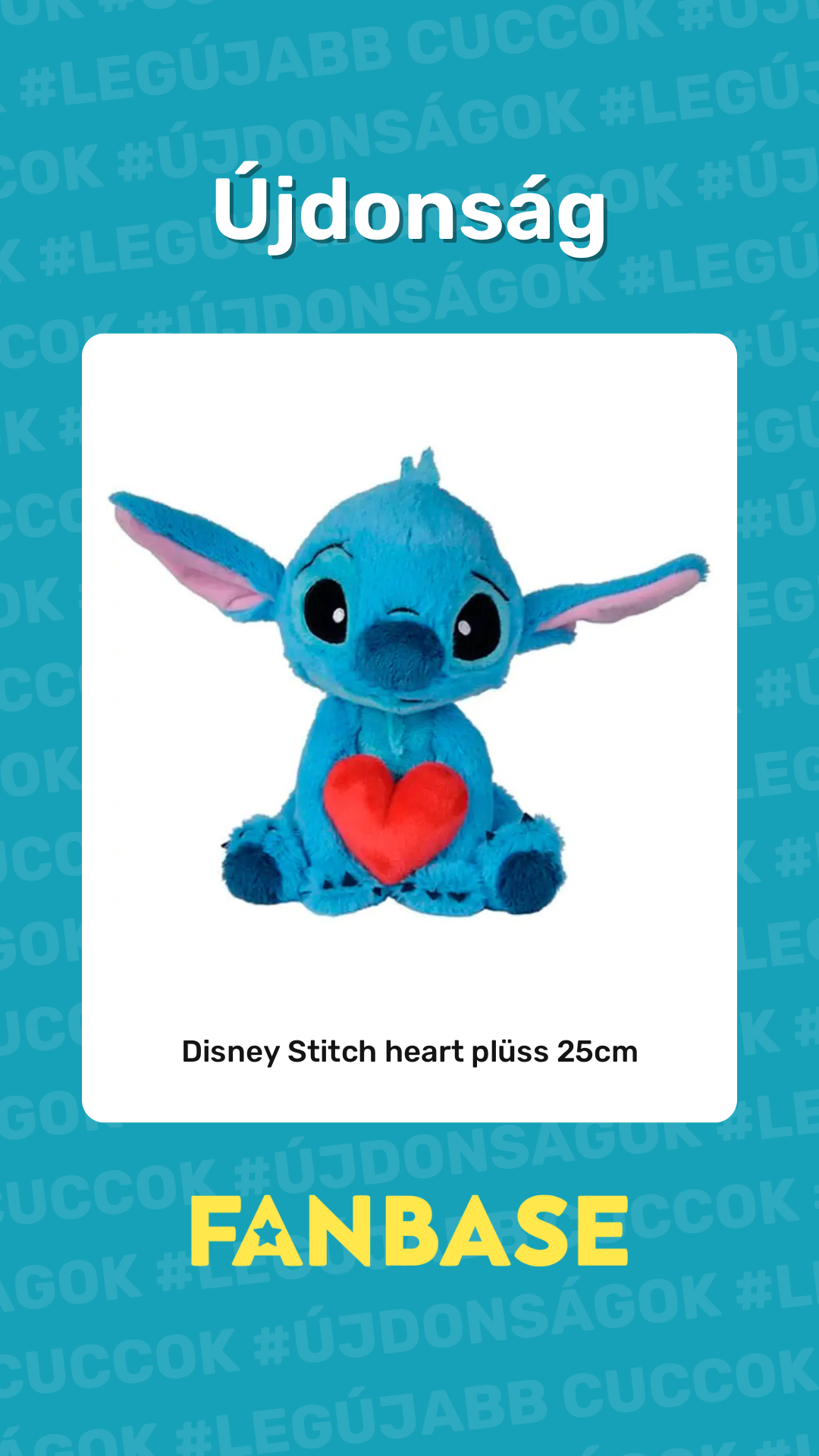 Újdonság: Disney Stitch heart plüss 25cm