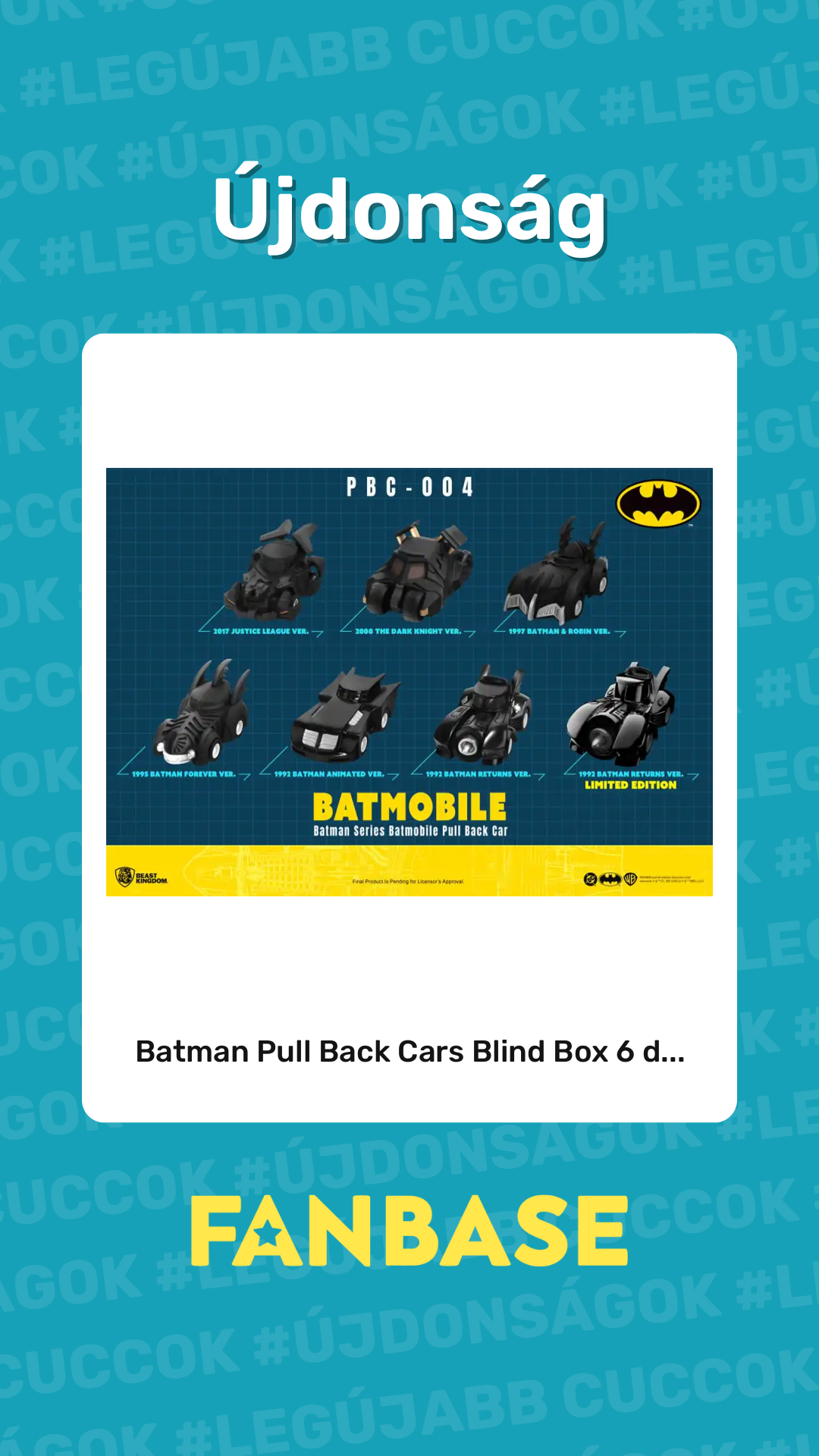 Újdonság: Batman Pull Back Cars Blind Box 6 d...