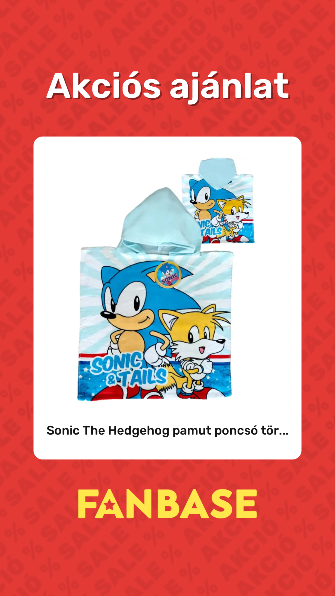 Akciós ajánlat: Sonic The Hedgehog pamut poncsó tör...