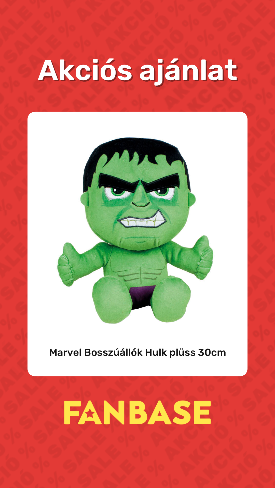 Akciós ajánlat: Marvel Bosszúállók Hulk plüss 30cm
