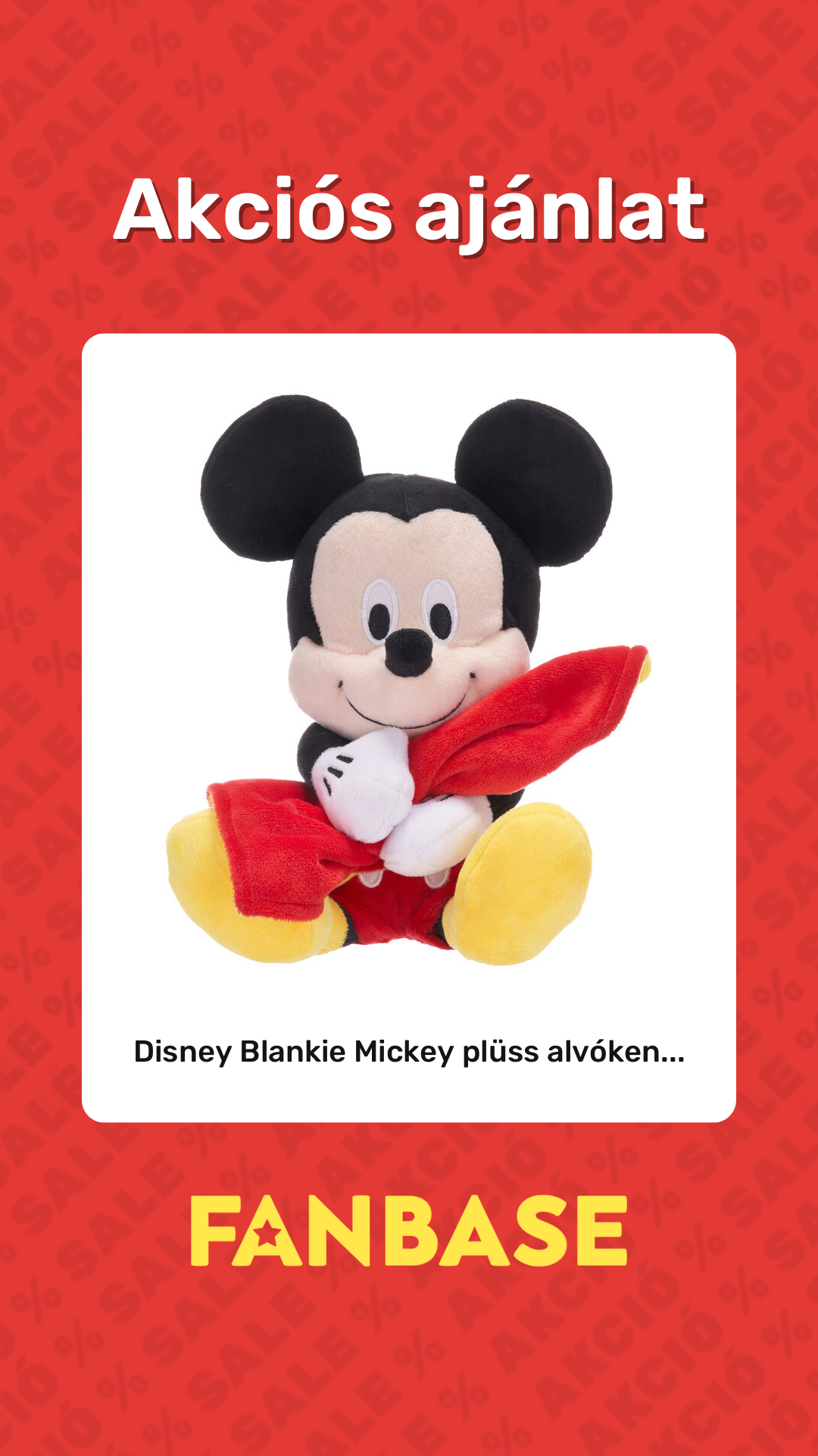 Akciós ajánlat: Disney Blankie Mickey plüss alvóken...