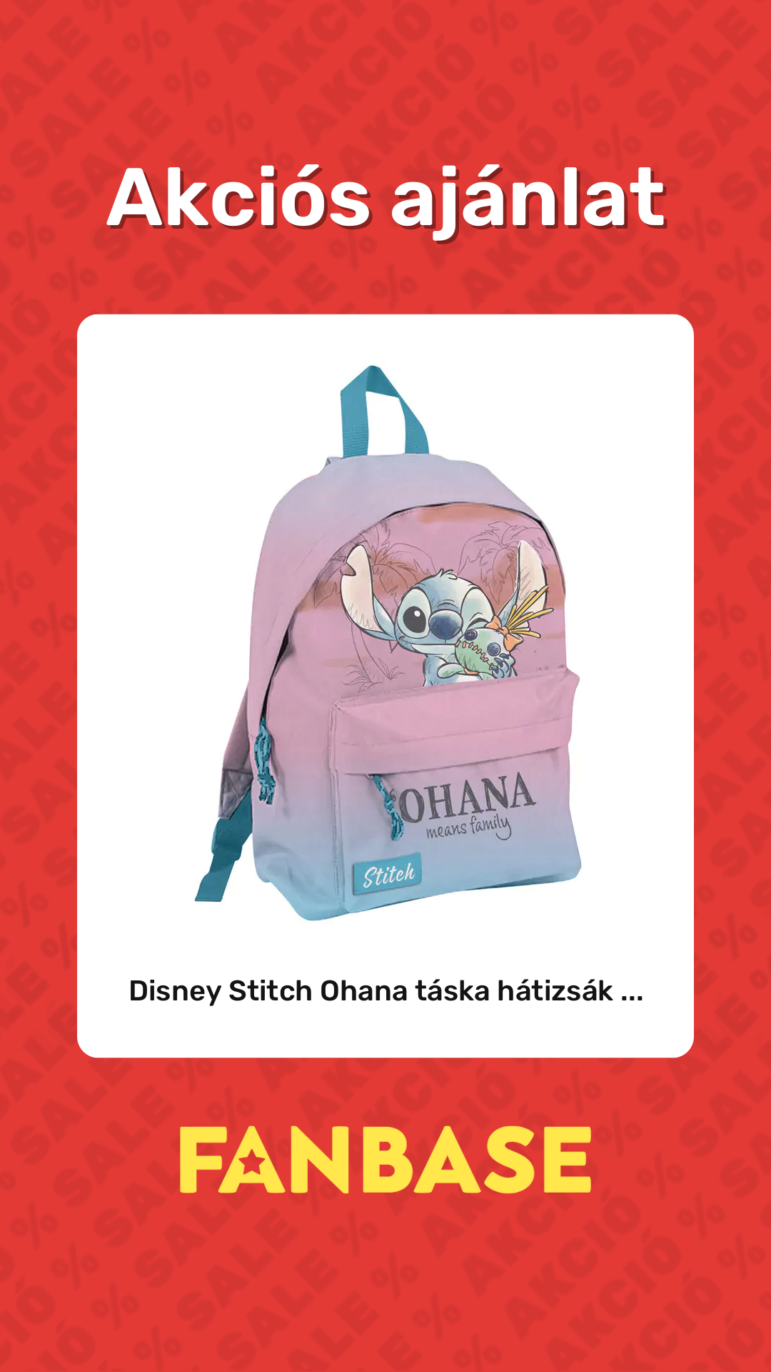 Akciós ajánlat: Disney Stitch Ohana táska hátizsák ...