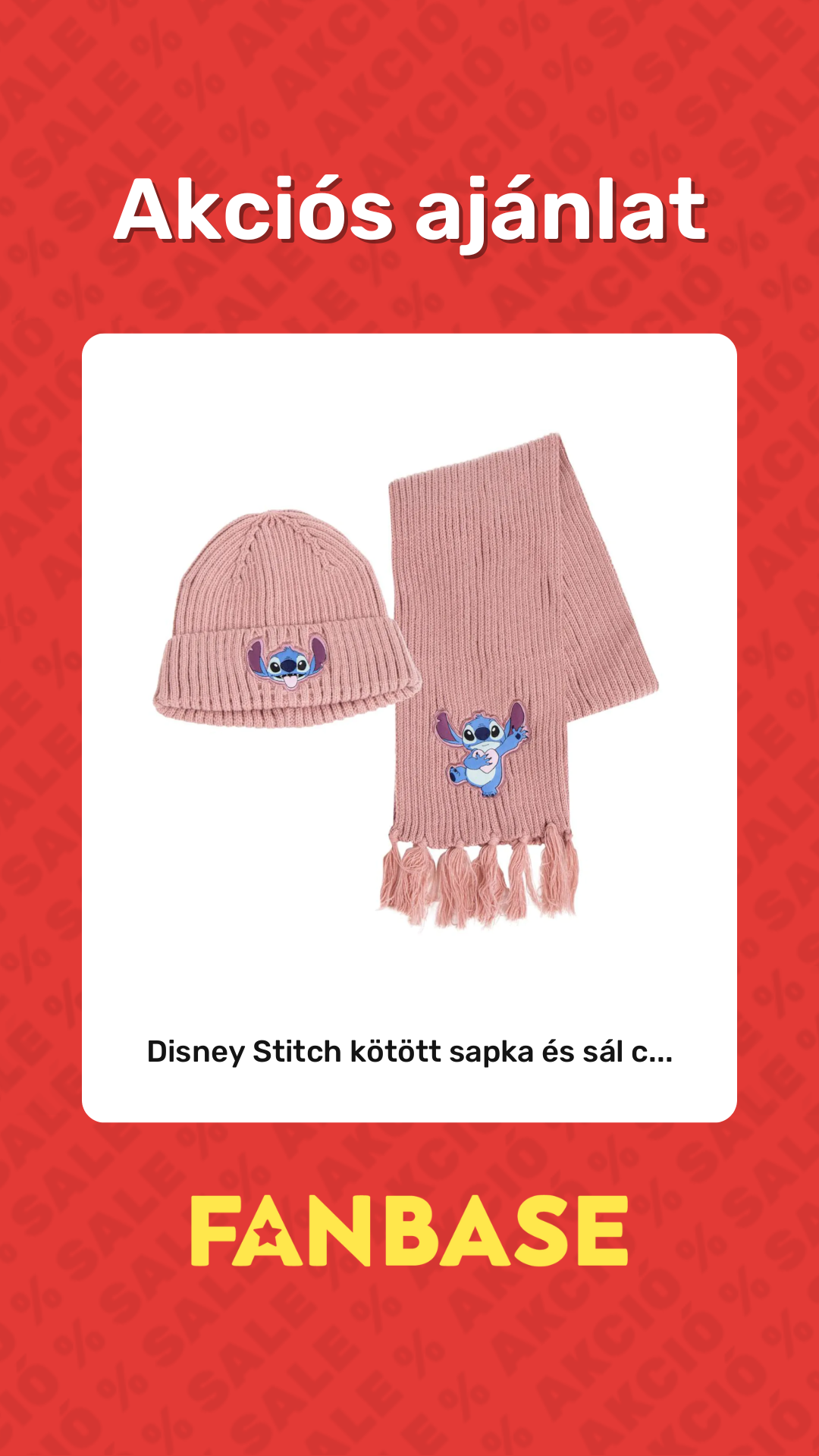 Akciós ajánlat: Disney Stitch kötött sapka és sál c...