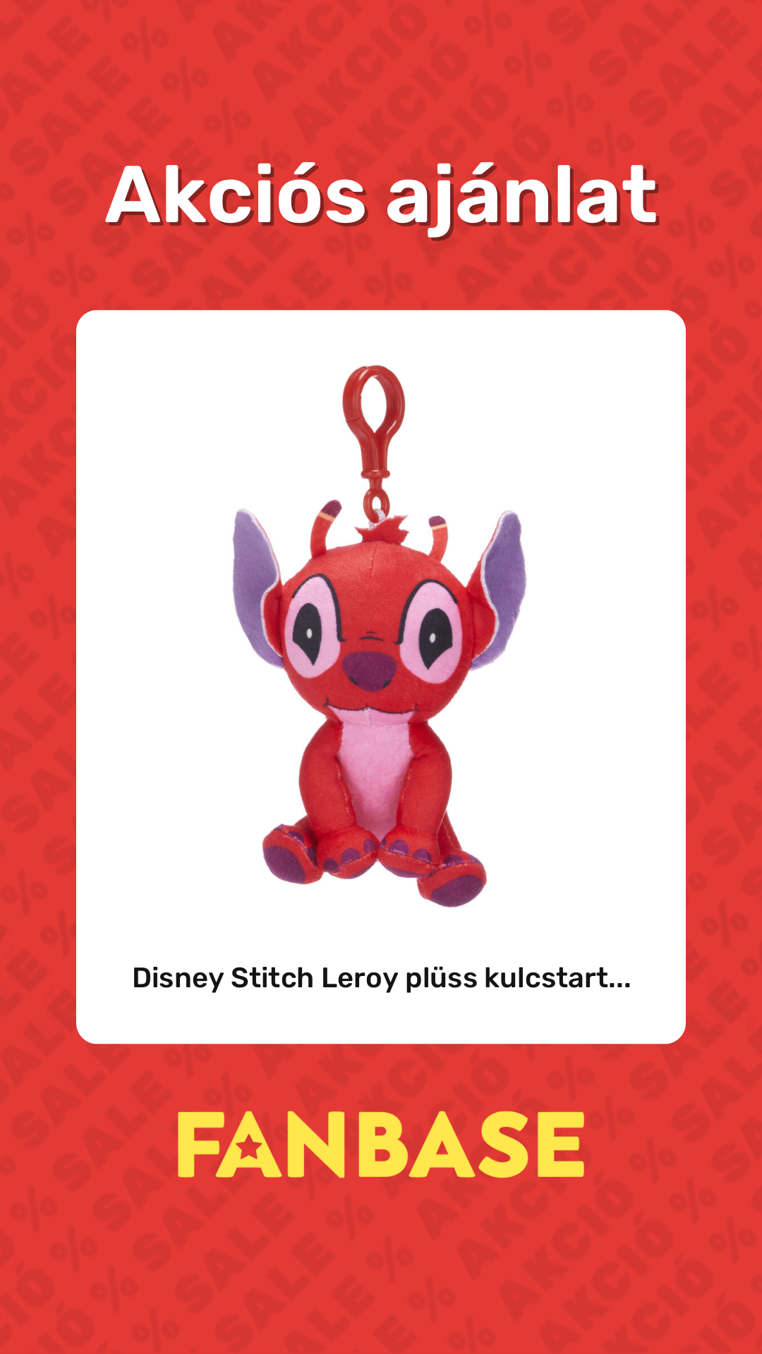 Akciós ajánlat: Disney Stitch Leroy plüss kulcstart...